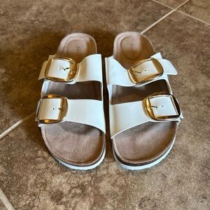 Madden Girl White Sandals with Gold Buckles